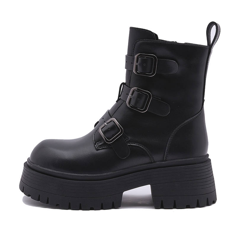 MILANLIANGE Leather Platform Height Increasing, Versatile Fleece Lined Ankle Boots 6.5cm Women's