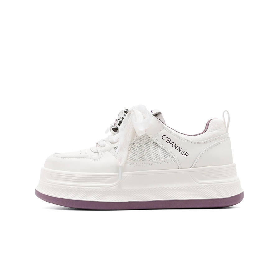 C°BANNER Synthetic Leather Low top Skateboard Shoes Women's White Purple