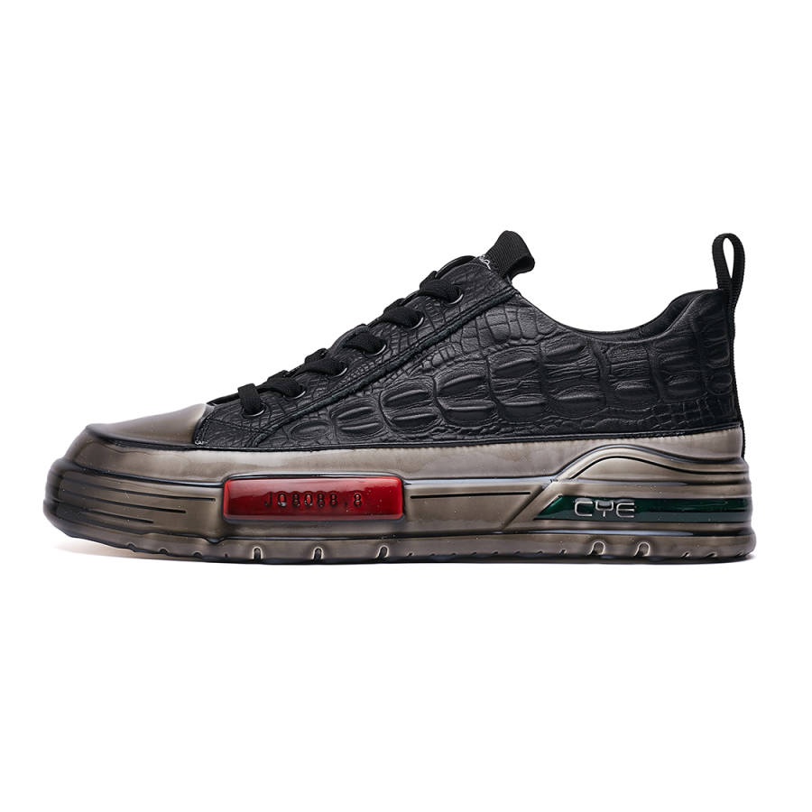 HUITE Top Grain Cow Leather Abrasion Resistant Abrasion Resistant Low top Skateboard Shoes Men's Black