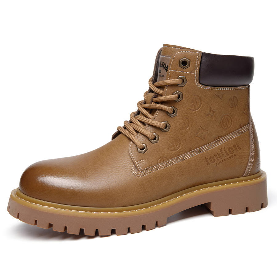 Tonlion Yellow Boots Microfiber Leather 13cm Combat Boots Men's