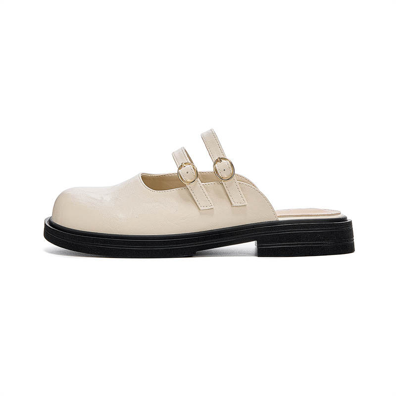 JOSINY Abrasion Resistant Rubber Sole, Heel Height 3cm, Closed Toe Slippers Women's Ecru