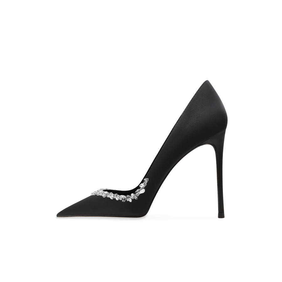 CHUYANG High Heels Women's Satin Star Chain Black
