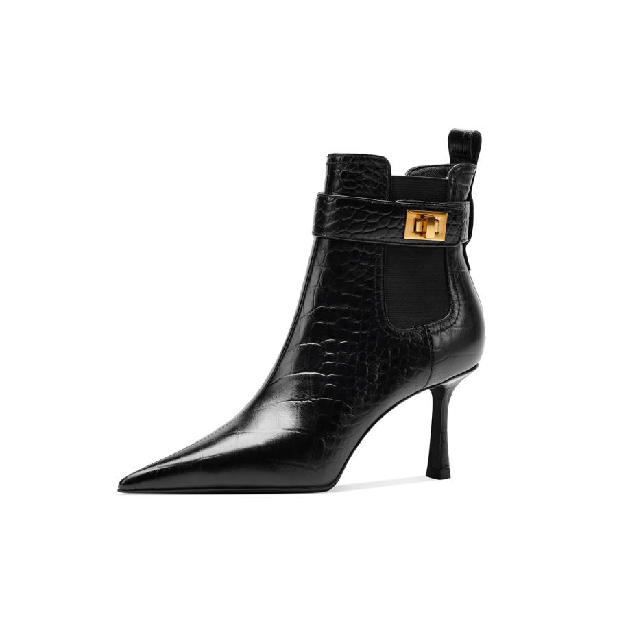 Shesrim Crocodile Leather Short Chelsea Boots 7cm Women's