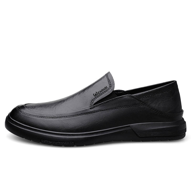 WENNAI Top Grain Cow Leather Casual Shoes Men's Black