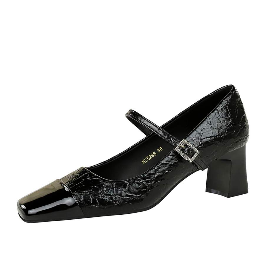 Bamiti Like Walking On A Level Surface Microfiber Leather Chunky Heel Mary Jane Shoes 5CM Women's