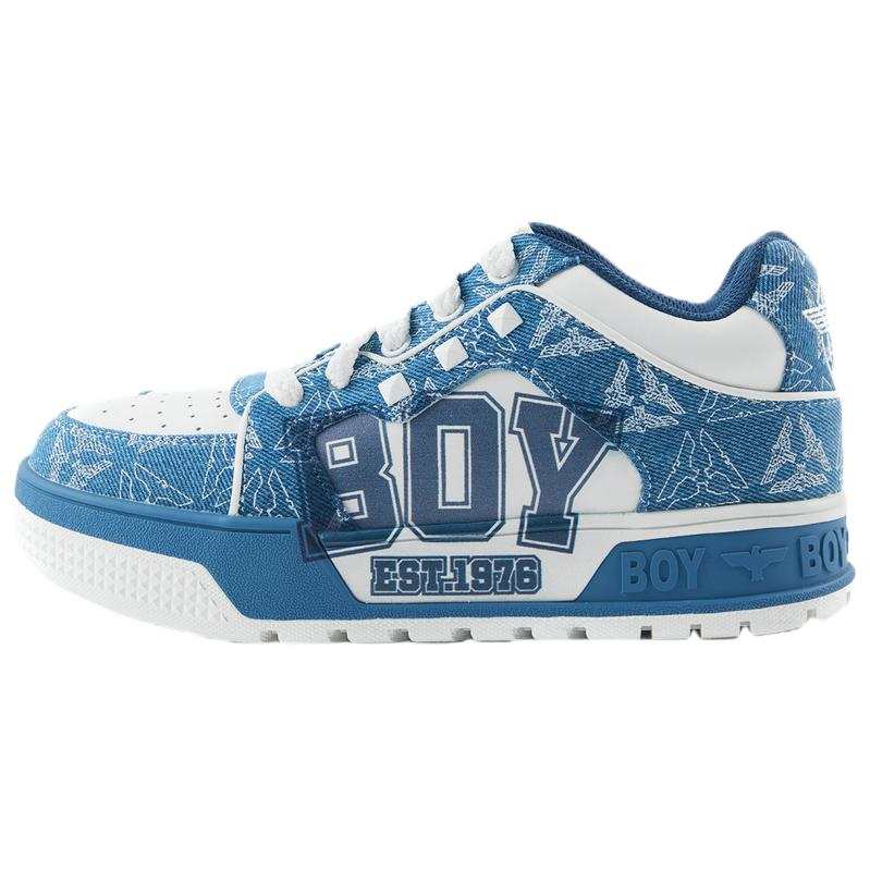 Boy London Synthetic Leather Abrasion Resistant Low top Skateboard Shoes Unisex Navy Blue/White