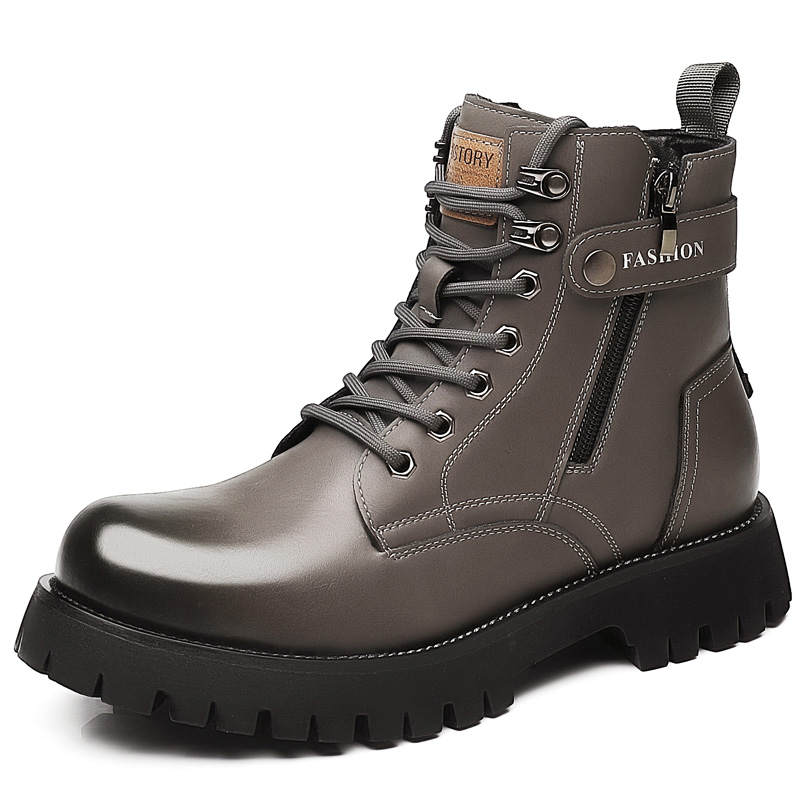 MODENGPAN MODENGPAN Cow Split Leather Short Mid Calf Combat Boots 3.5cm Men's