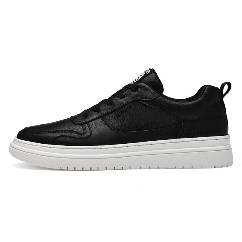 WENNAI Top Grain Cow Leather Low top Skateboard Shoes Men's Black