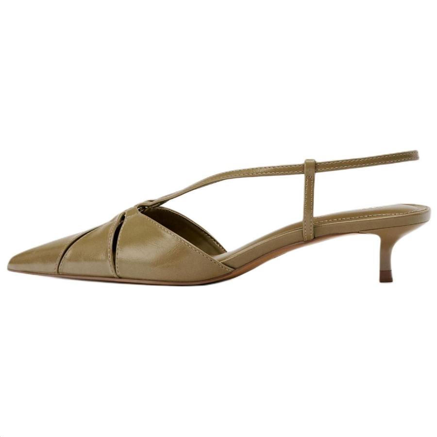 ZARA Pu Slim Heel High Heels 4.5cm Women's Khaki Green