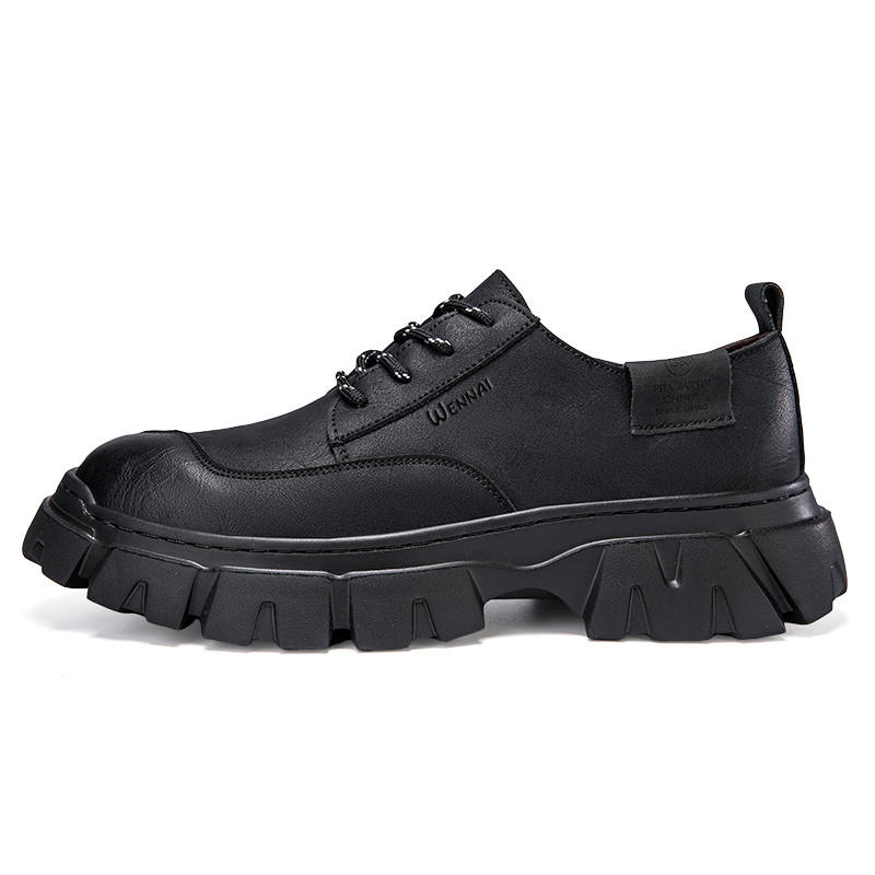 WENNAI Top Grain Cow Leather Casual Shoes Men's Black