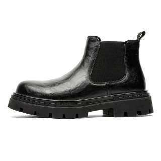 KAQIAODI Microfiber Leather British Fleece Lined Comfortable And Trendy Short Chelsea Boots Men's Black
