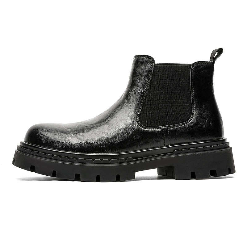 KAQIAODI Microfiber Leather British Fleece Lined Comfortable And Trendy Short Chelsea Boots Men's Black