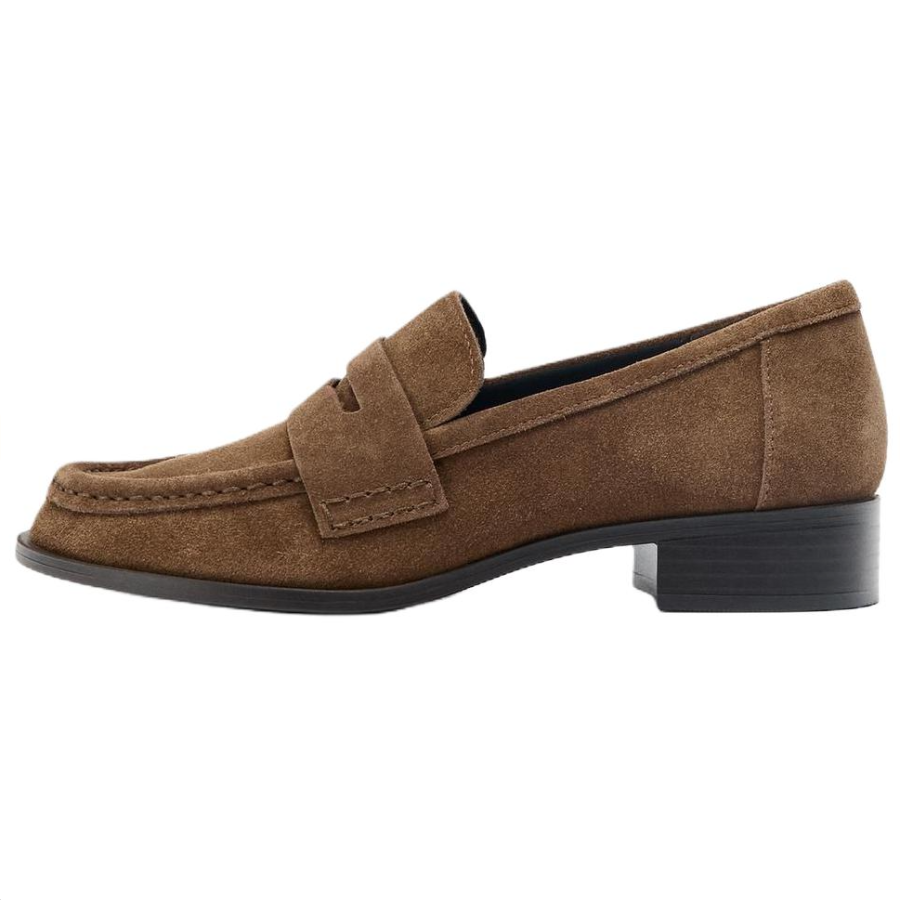 ZARA Cow Leather Loafers 3cm Women's Dark Brown Yellow