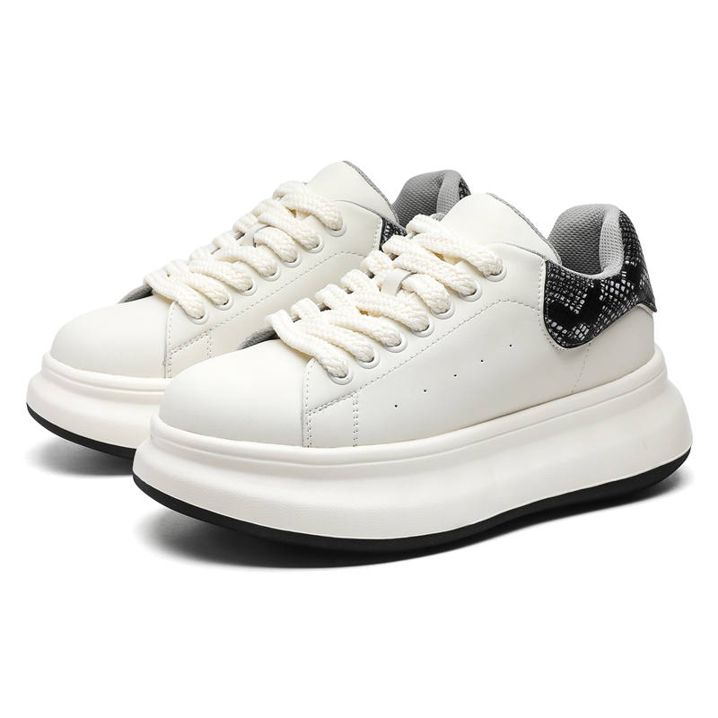 Xiwencha Microfiber Leather Height Increasing Height Increasing Low top Skateboard Shoes Unisex White