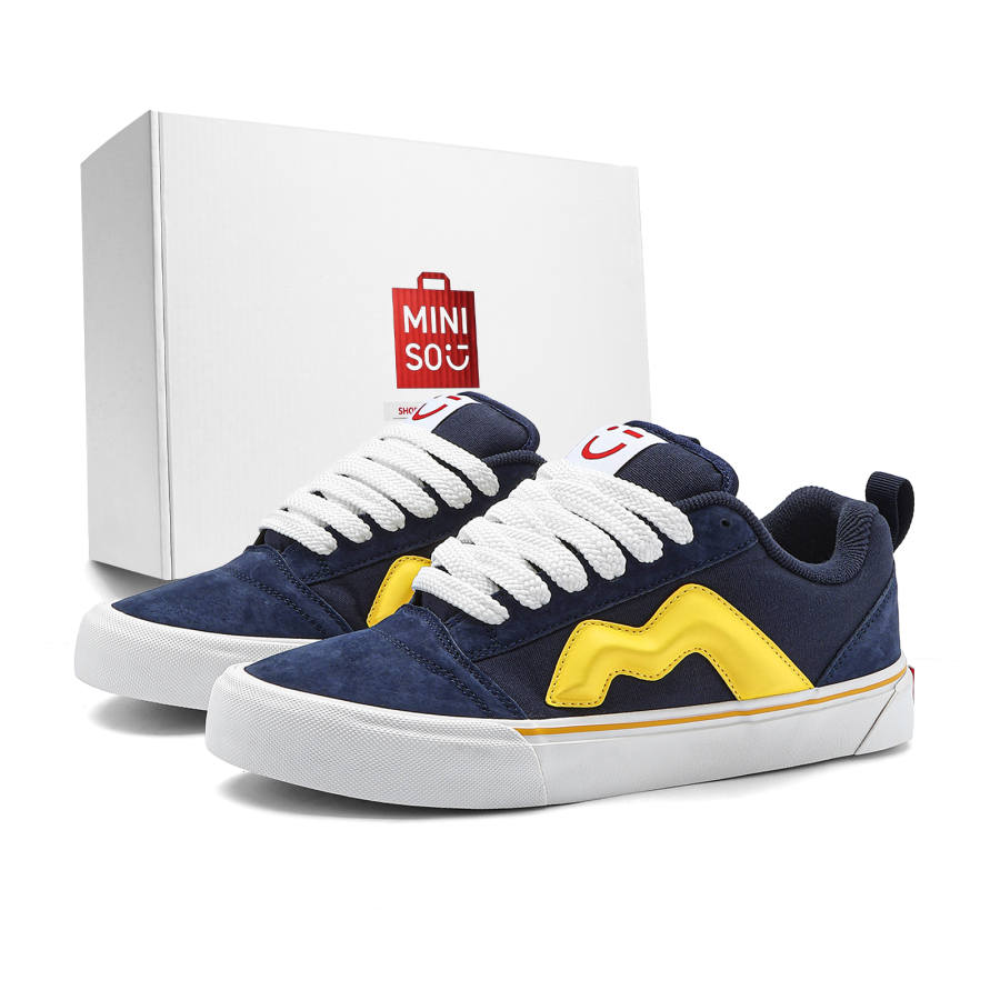 MINISO Skateboard Shoes Unisex Low Top Blue & Yellow White