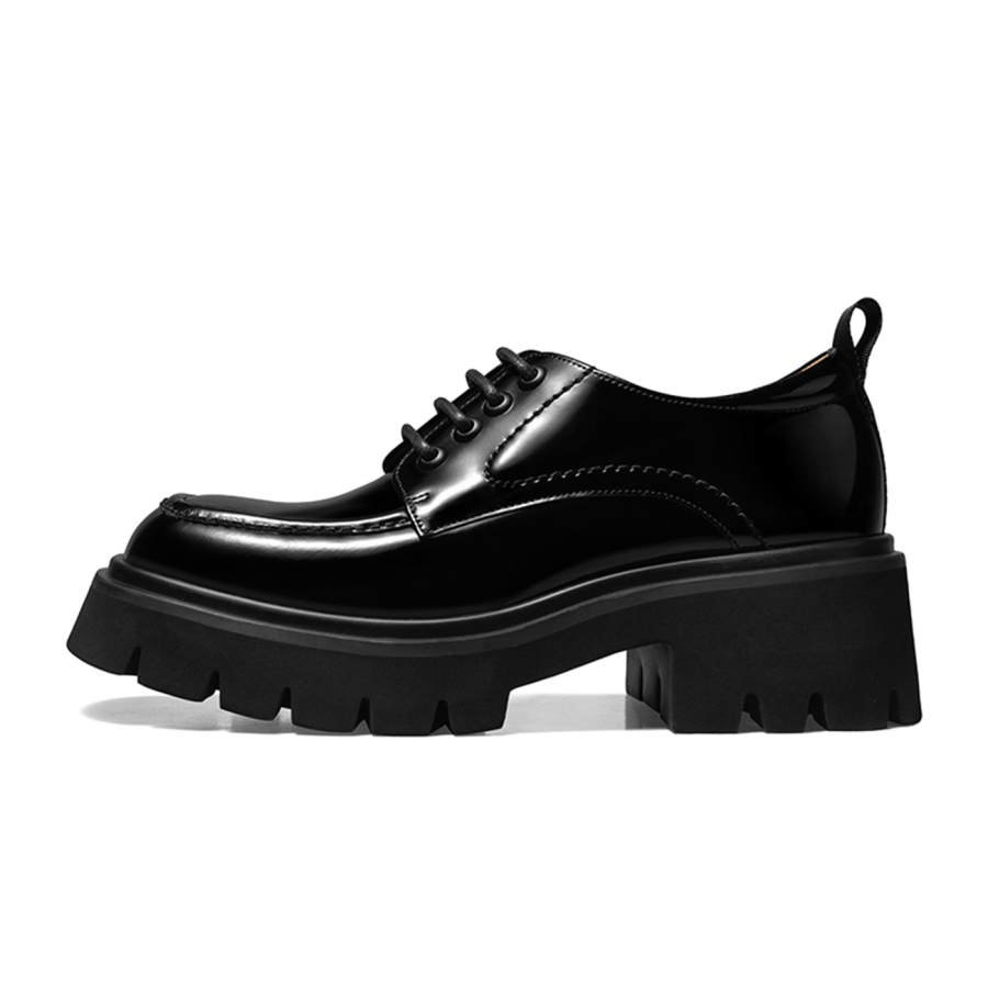 THOM WILLS Fashion Versatile Shiny Chunky Derby Shoes Casual Shoes 5.8cm Women's Black