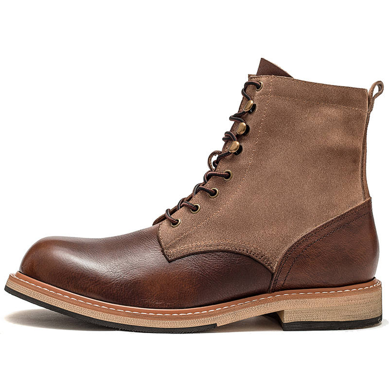 MATA Top Grain Cow Leather Short Combat Boots 3cm Men's Brown