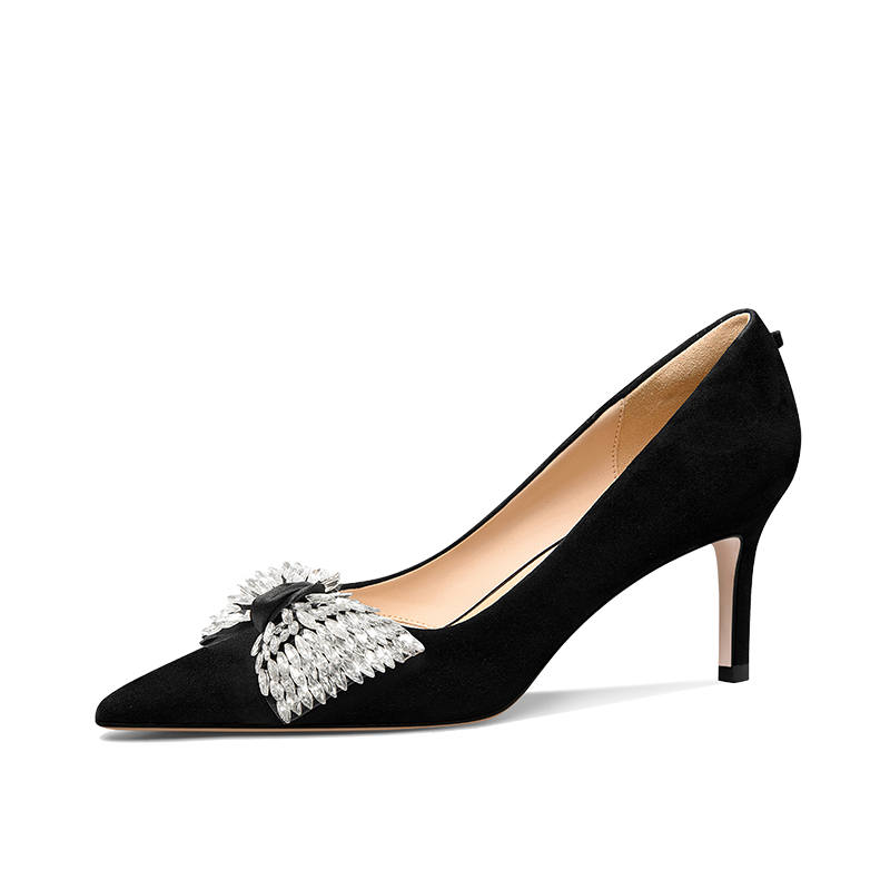 LOLY Sheep Suede Slim Heel High Heels Women's Black