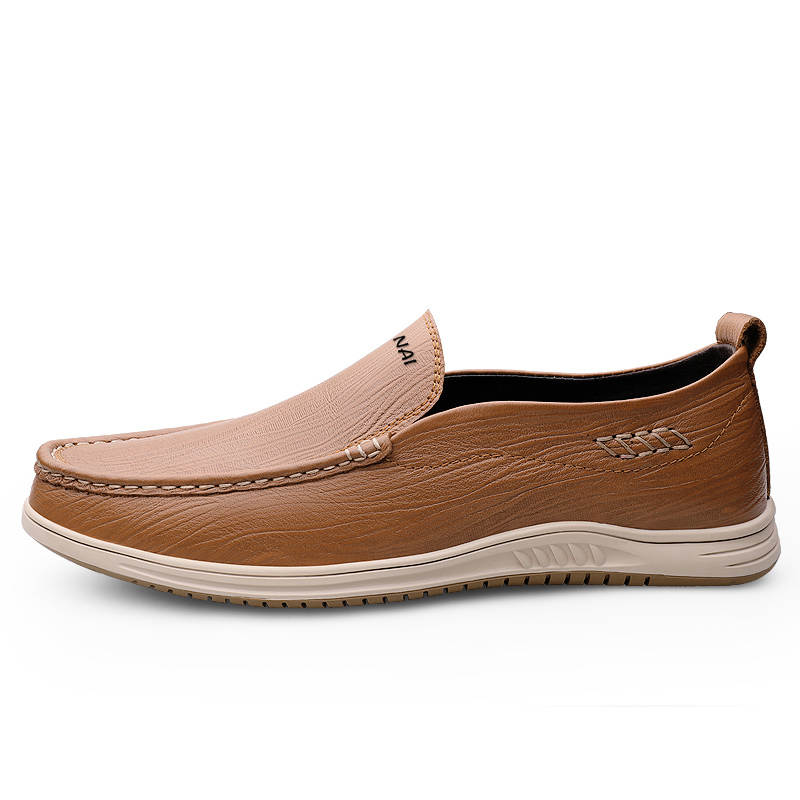 WENNAI Top Grain Cow Leather Casual Shoes Men's Khaki