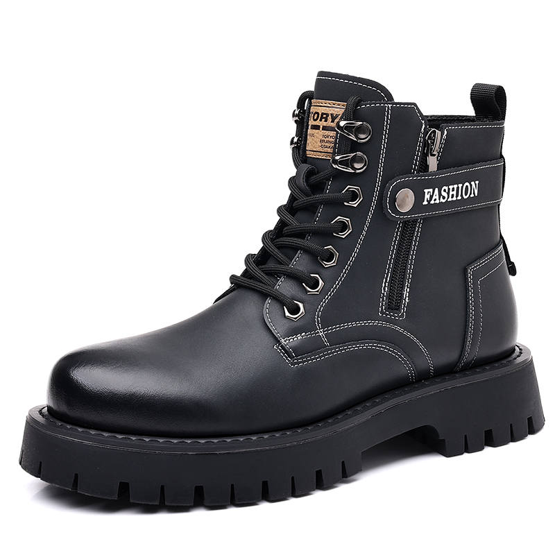 CITONGXIANSHENG Cow Split Leather Short Combat Boots Men's