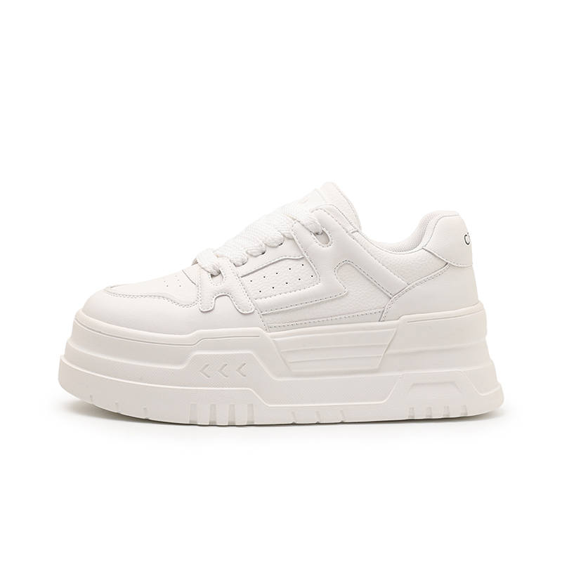 CHIBANG Cow Leather Height Increasing Height Increasing Low top Skateboard Shoes Women's White
