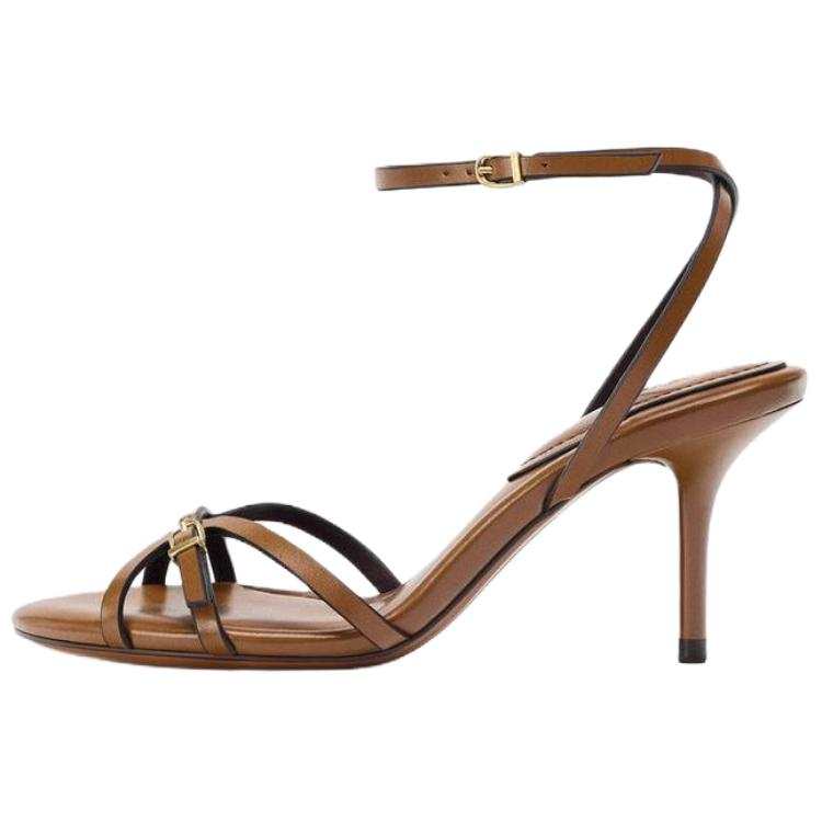 ZARA Minimalist Fashion One Strap Sandals 7.5cm Women's Brown
