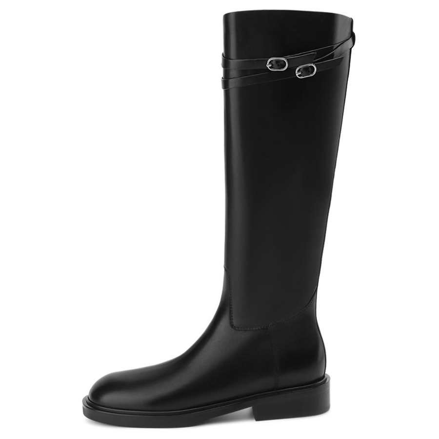 Rosa Bianca Knight Boots Calfskin Knee high Boots 3.2cm Women's Black