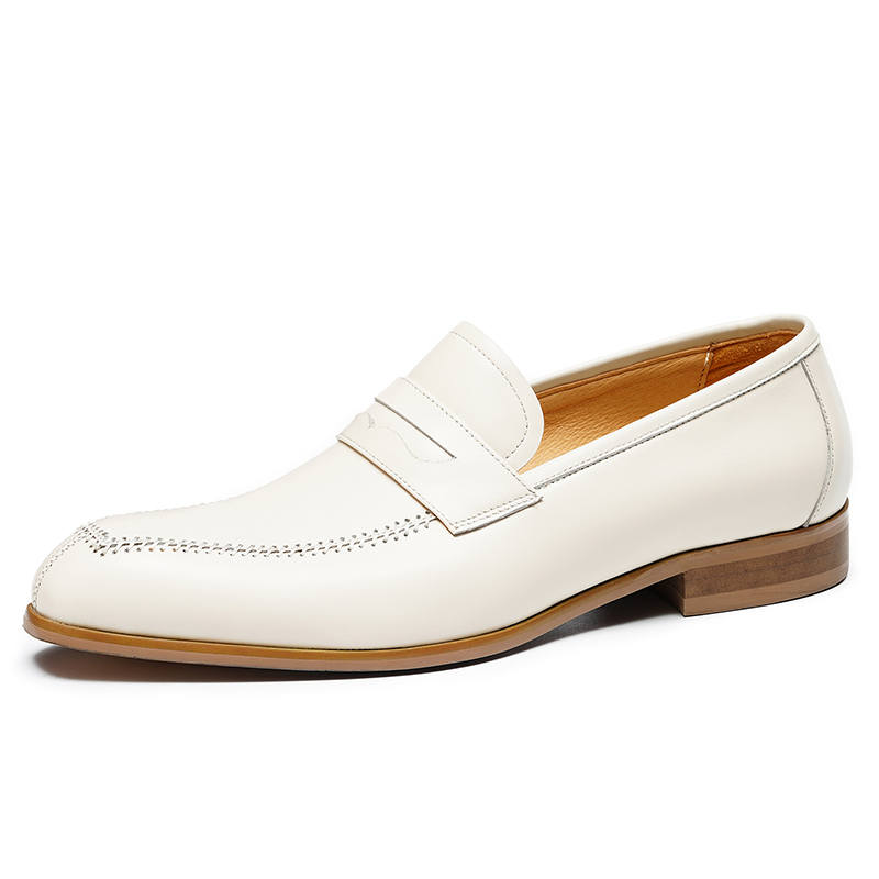 ASTON M.JAZZ Top Grain Cow Leather Dress Shoes Men's White