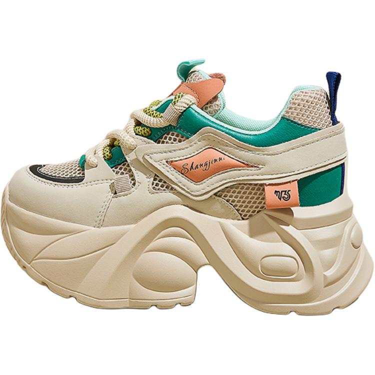 QINGZHUHU Microfiber Leather Low top Chunky Sneakers Women's