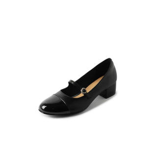 Hankermeet Cow Leather Chunky Heel Mary Jane Shoes 4cm Women's
