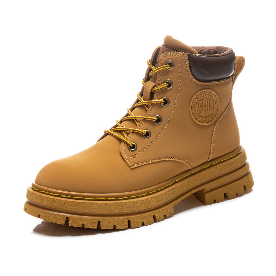 YOUYUSHI Cow Split Leather Crew Combat Boots 5cm Women's Earth Yellow