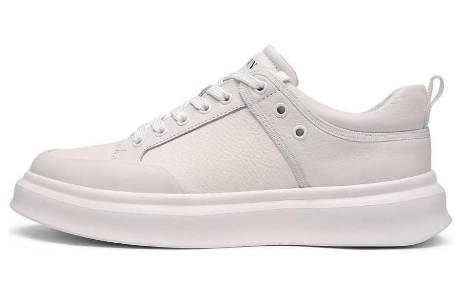 CROWN Cow Leather Low top Skateboard Shoes Men's White