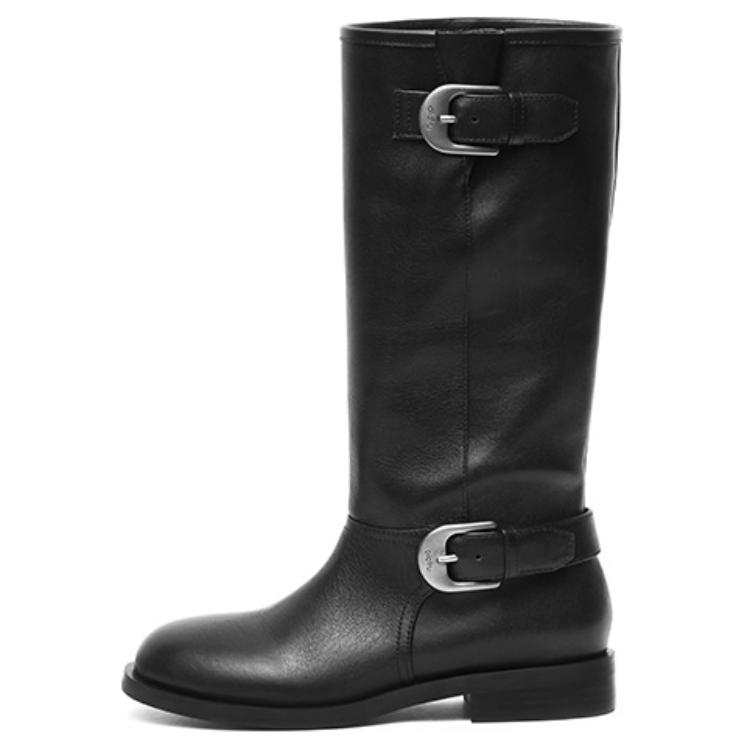UNFOLIO Cow Leather Knee high Boots 3cm Women's