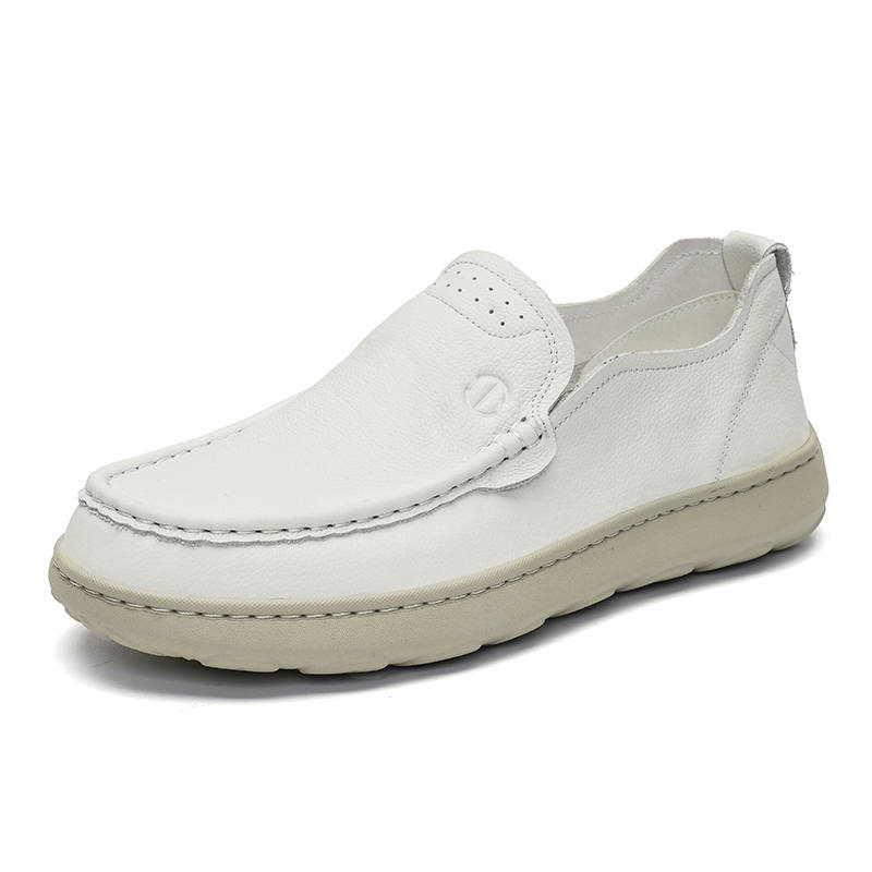 SENJIALUO Casual Leather Shoes Men's Low Top White