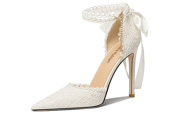 Lily Wei Luo Zhi Fabric Slim Heel High Heels 10cm Women's White