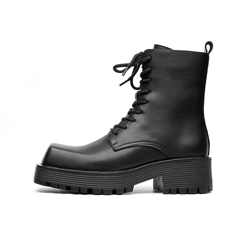 KAQIAODI Microfiber Leather Short Combat Boots Men's Black