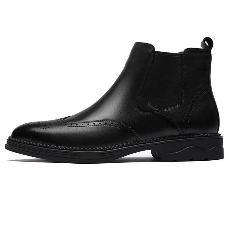 LAORENTOU Top Grain Cow Leather Short Chelsea Boots Men's Black