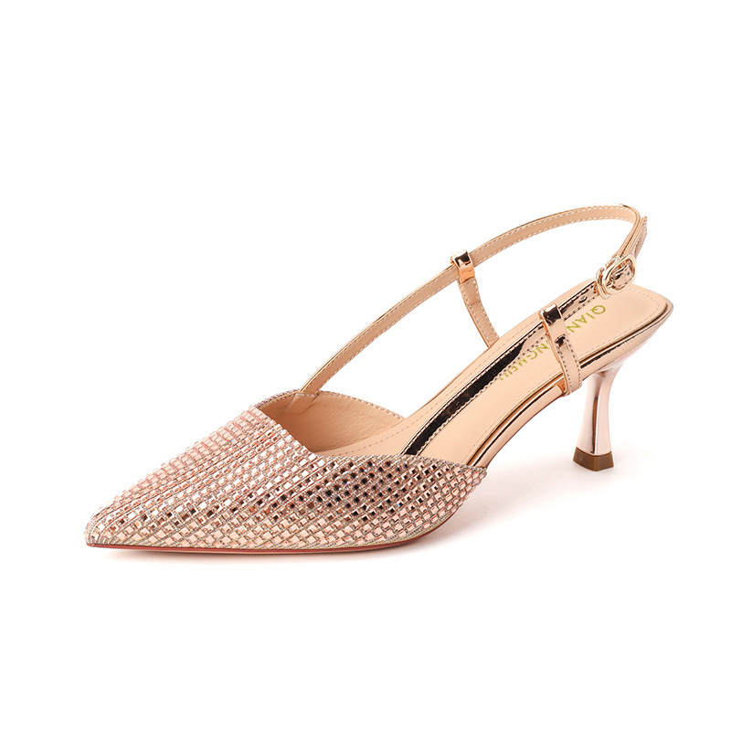 Qiandongmeili Slim Heel High Heels 6CM Women's Champagne