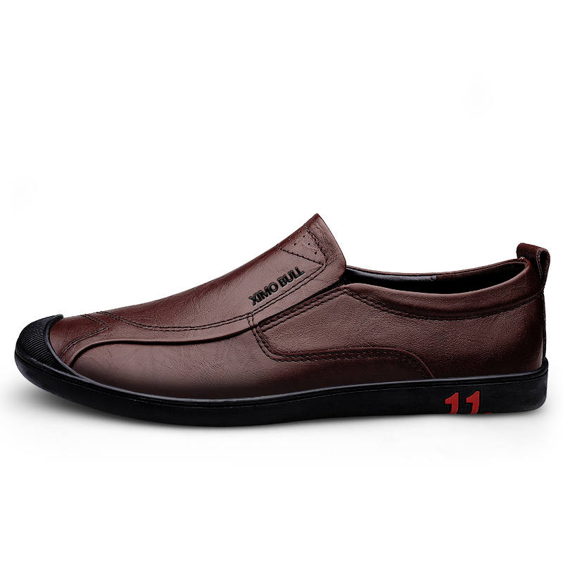 XIMO BULL Casual Leather Shoes Men's Low Top Brown, Black