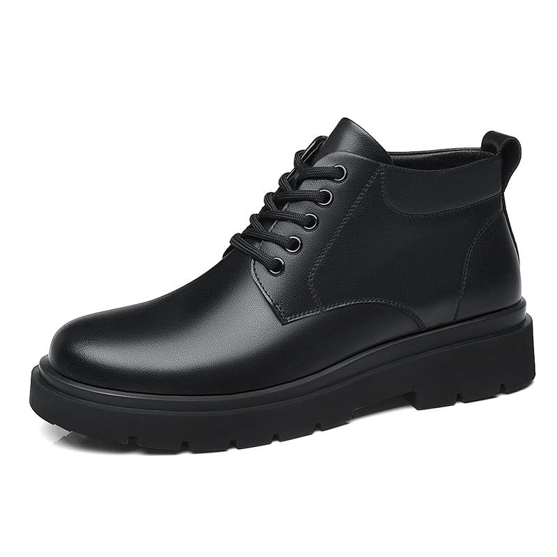 CITONGXIANSHENG Cow Split Leather Short Combat Boots Unisex Black