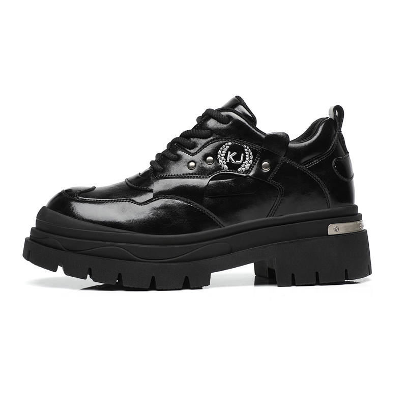 KJ Casual Leather Shoes Men's Low Top Black