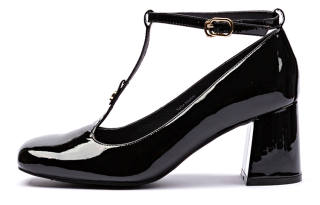 VMe Leather Chunky Heel Mary Jane Shoes 7cm Women's