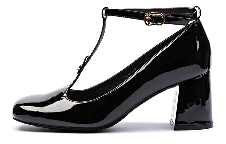 VMe Leather Chunky Heel Mary Jane Shoes 7cm Women's