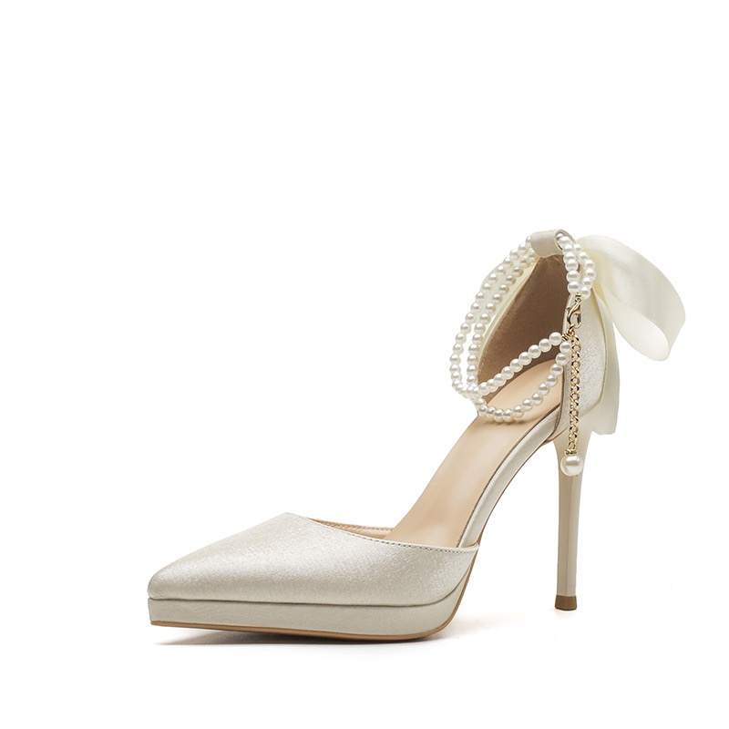 RoseDoris Silk Slim Heel High Heels Women's Apricot