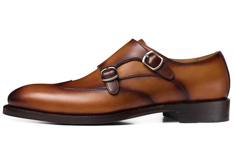 THOM WILLS British Style Business Buckle Monk Shoes Dress Shoes Men's Light Brown