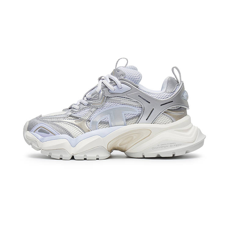 Champion Tooth Shark Shoes Power Armor Low top Chunky Sneakers Women's Silver White/Moonstone Blue