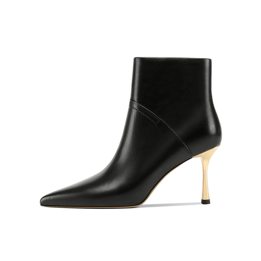 Shesrim Baby Calf Leather Fleece Lined High Heel Sexy Versatile Slim Heel Ankle Boots 7.5cm Women's