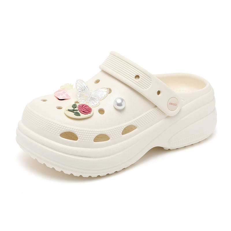 JOSINY Girly, Summer Trendy Fashion, Beach Water Trekking EVA Breathable Odor Resistant Slip on Clogs Women's Ecru