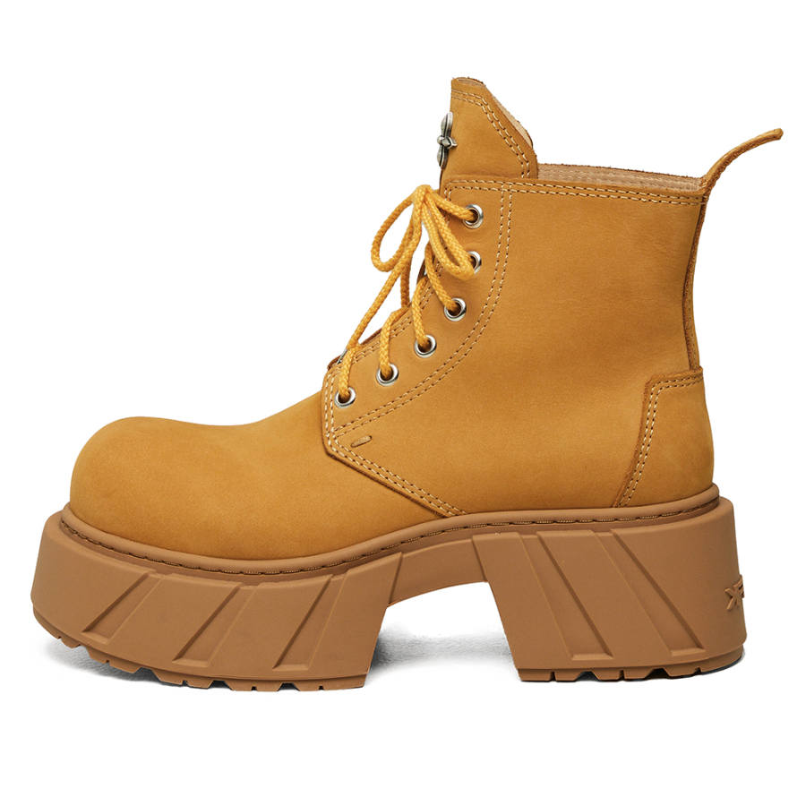 SMFK Cow Leather Short Combat Boots Women's Ginger Yellow