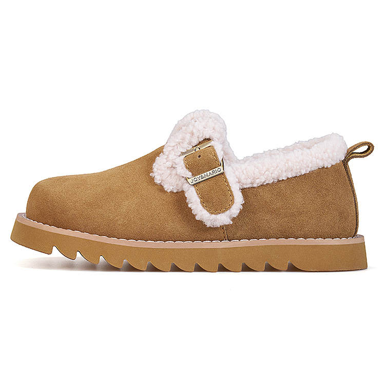 Joy&Mario Cow Split Leather Thermal Height Increasing Obedient And Cute Round Tip Fleece Lined Birkenstock Snow Boots
